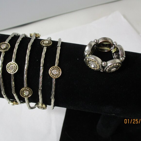 Silver and Gold Tone Bracelet and Stretch Ring SET - Picture 5 of 12